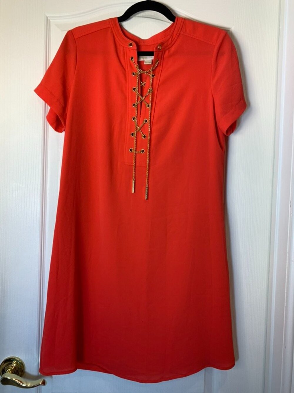 MICHAEL Michael Kors Lace-Up Shift Dress – Coral Red Size M Vacation Summer